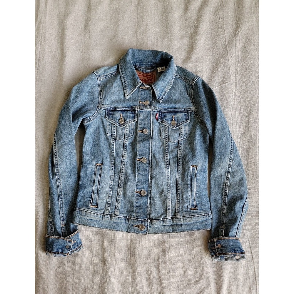 Levis Denim Trucker Jacket Womens XS Blue Medium Wash Classic Button Front